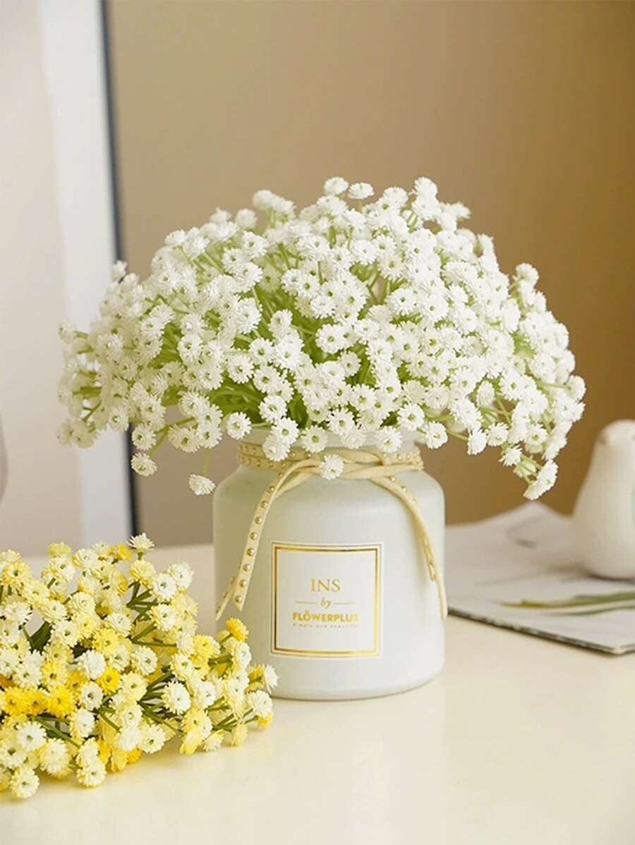 1 pieza de tallo de flor artificial de plástico, palo de flor artificial de diseño floral creativo para el hogar - Blanco - Ver 1