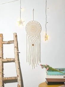 1PC Gancho de corda feito à mão Renda Dream Catcher Decoração de parede, Decoração para casa, Decoração de quarto, Decoração de parede - Bege - Ver 6