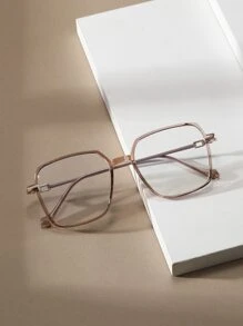 1pair Women Geo Frame TR Frame Eyeglasses, For Daily Life - Champagne - View 1