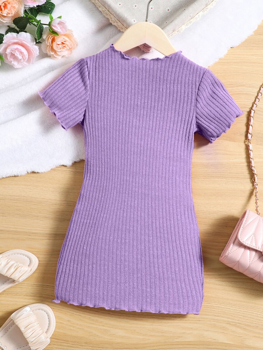 小女童木耳邊條紋針織連衣裙 - 紫色 - 查看 1