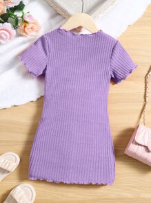 小女童木耳邊條紋針織連衣裙 - 紫色 - 查看 2
