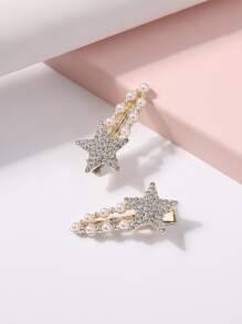 2pcs Rhinestone Shiny Star Hair Clips, Cute Style For Girls - Multicolor - View 1