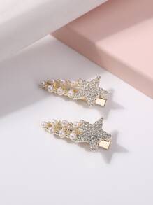 2pcs Rhinestone Shiny Star Hair Clips, Cute Style For Girls - Multicolor - View 2