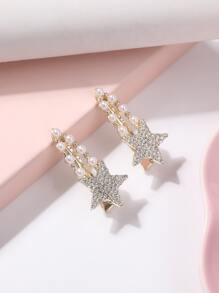 2pcs Rhinestone Shiny Star Hair Clips, Cute Style For Girls - Multicolor - View 3
