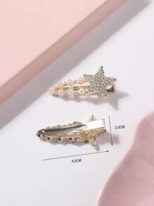 2pcs Rhinestone Shiny Star Hair Clips, Cute Style For Girls - Multicolor - View 4