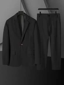 Manfinity AFTRDRK Men Single Button Blazer & Suit Trousers - Black - View 1