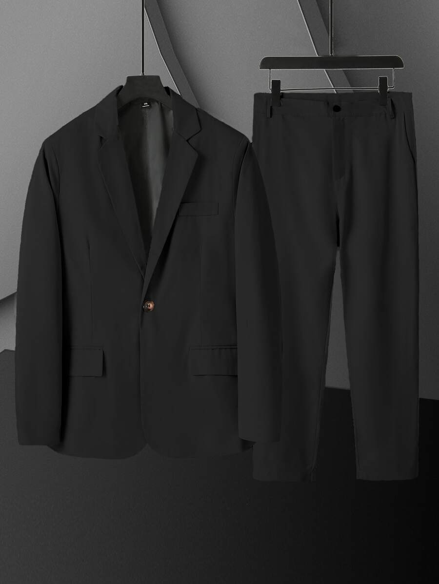 Manfinity AFTRDRK Men Single Button Blazer & Suit Trousers - Black - View 1