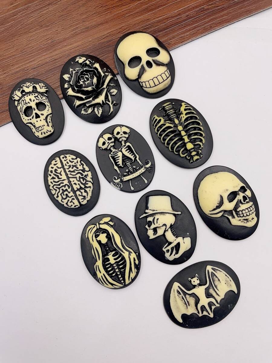 10入組混色復古樹脂貼紙首飾類DIY配件 - 黑與白 - 查看 1