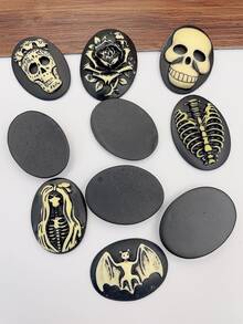 10入組混色復古樹脂貼紙首飾類DIY配件 - 黑與白 - 查看 2