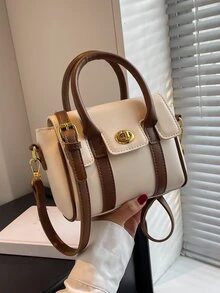 Colorblock Square Bag Small Flap Twist Lock Top Handle - Multicolor - View 4