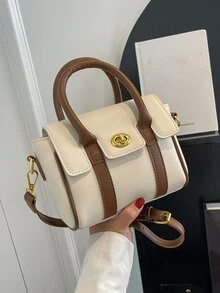 Colorblock Square Bag Small Flap Twist Lock Top Handle - Multicolor - View 6