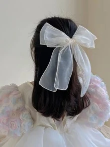 1入組新款春夏女孩大型透明紗結髮夾，非常適合日常穿著或度假 - 米色 - 查看 1