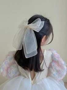 1入組新款春夏女孩大型透明紗結髮夾，非常適合日常穿著或度假 - 米色 - 查看 2