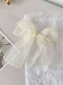 1入組新款春夏女孩大型透明紗結髮夾，非常適合日常穿著或度假 - 米色 - 查看 3