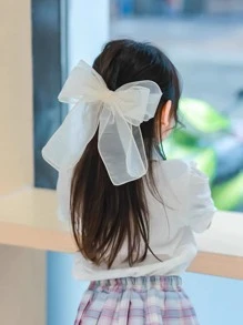 1入組新款春夏女孩大型透明紗結髮夾，非常適合日常穿著或度假 - 米色 - 查看 6