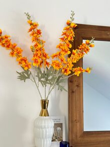 1pc Polyester Artificial Flower Stem, Creative Floral Design Artificial Flower Stick For Home - Orange - View 2