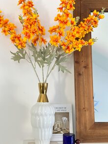 1pc Polyester Artificial Flower Stem, Creative Floral Design Artificial Flower Stick For Home - Orange - View 7