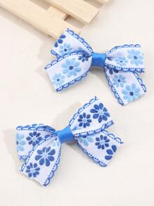 2 cái/gói Kẹp Tóc Cho Bé Gái Họa Tiết Hoa Nhỏ Và Trang Trí Nơ - Nhiều màu - Xem 4