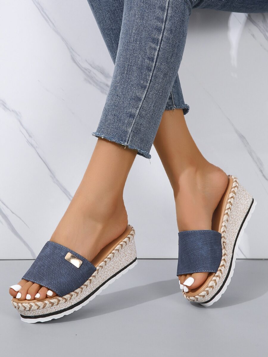 女士單帶度假戶外坡跟涼鞋