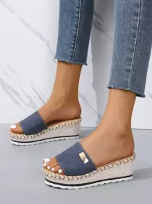 女士單帶度假戶外坡跟涼鞋 - 藍色 - 查看 4