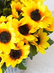 1 Bó hoa nhân tạo bằng nhựa, Thiết kế hoa cúc sáng tạo Bó hoa nhân tạo cho gia đình - Màu vàng - Xem 5