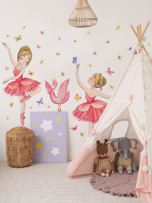 1 件 PVC 墙贴，创意人物和天鹅图案家居贴纸，贴纸，墙贴花，家居装饰乙烯基贴花，春季装饰品让您的家焕然一新，Rama 装饰贴纸 - 彩色 - 查看 5