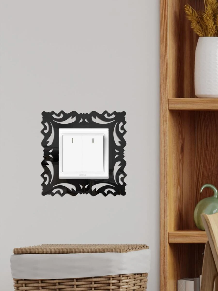 1pc Mirror Wall Switch Sticker, Wall Decor, Minimalist Black,Stickers,Wall Decal, Vinyl Decal For Home Decorations,Spring Decoration Items Refresh Your Home,Rama Decoration Stickers Gifts Birthday Graduation - Black - View 1