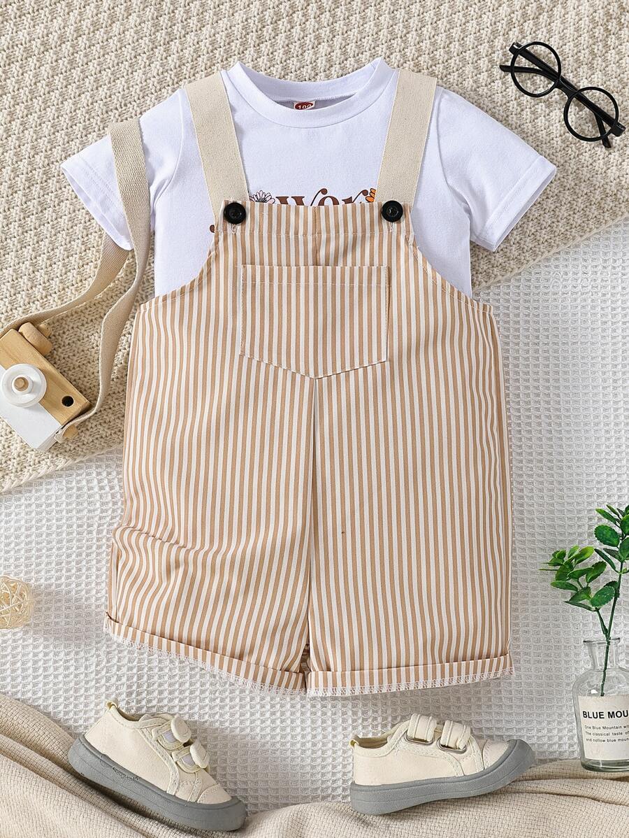 SHEIN Toddler Boys Striped Print Overall Romper Without Tee - Multicolor - View 1
