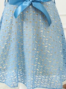 年輕女孩們泡泡袖腰帶蕾絲覆蓋派對禮服