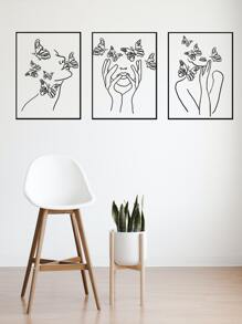 3pcs/Set PVC Wall Sticker, Creative Figure & Butterfly Pattern Sticker For Home, Stickers, Wall Decal, Vinyl Decal For Home Decorations, Spring Decoration Items Refresh Your Home, Rama Decoration Stickers Gifts Birthday Graduation Back To School Room Decor School Supplies - Black - View 5