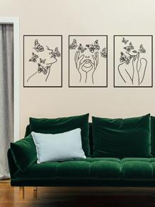 3pcs/Set PVC Wall Sticker, Creative Figure & Butterfly Pattern Sticker For Home, Stickers, Wall Decal, Vinyl Decal For Home Decorations, Spring Decoration Items Refresh Your Home, Rama Decoration Stickers Gifts Birthday Graduation Back To School Room Decor School Supplies - Black - View 6