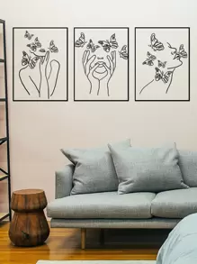 3pcs/Set PVC Wall Sticker, Creative Figure & Butterfly Pattern Sticker For Home, Stickers, Wall Decal, Vinyl Decal For Home Decorations, Spring Decoration Items Refresh Your Home, Rama Decoration Stickers Gifts Birthday Graduation Back To School Room Decor School Supplies - Black - View 7