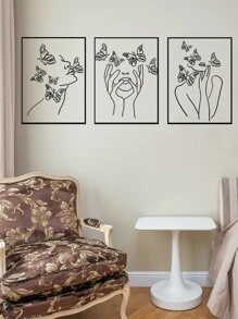 3pcs/Set PVC Wall Sticker, Creative Figure & Butterfly Pattern Sticker For Home, Stickers, Wall Decal, Vinyl Decal For Home Decorations, Spring Decoration Items Refresh Your Home, Rama Decoration Stickers Gifts Birthday Graduation Back To School Room Decor School Supplies - Black - View 8
