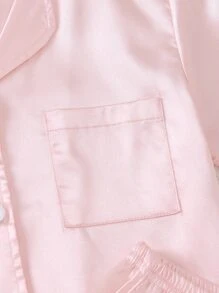 2pcs Set Of Comfortable And Soft Solid Color Spandex Shiny Polo Collar Short Sleeve T-Shirt And Shorts For Teen Girls' Home Wear - Baby Pink - View 6