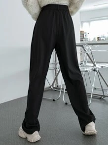 DAZY 女士纯色直筒休闲商务裤 - 黑色 - 查看 2