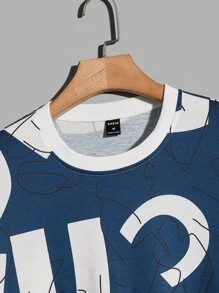 Manfinity LEGND Men Letter Graphic Contrast Trim Sweatshirt - Blue - View 4