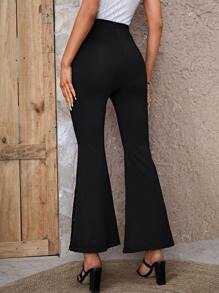 SHEIN Clasi Contrast Lace Flare Leg Trousers - Black - View 3