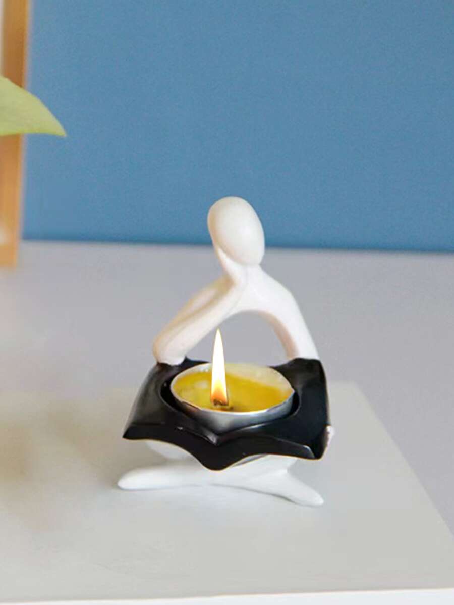 1pc Polyresin Candle Holder, Modern Figure Design Candle Holder For Home - White - View 1