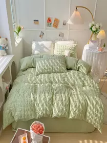 3pcs Solid Color Duvet Cover Set Without Filler, Minimalist Bedding Set For Home - Green - View 1