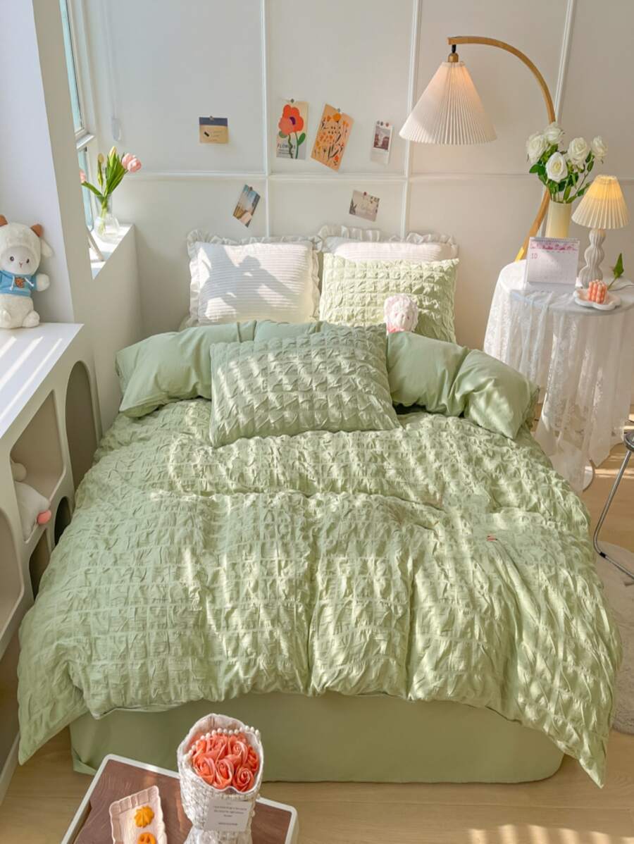 3pcs Solid Color Duvet Cover Set Without Filler, Minimalist Bedding Set For Home - Green - View 1