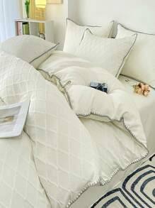 3pcs Geometric Embroidered Duvet Cover Set Without Filler, Minimalist Bedding Set For Home - White - View 1