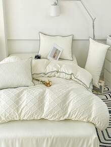 3pcs Geometric Embroidered Duvet Cover Set Without Filler, Minimalist Bedding Set For Home - White - View 3