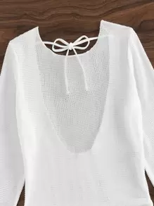 SHEIN Swim Summer Beach Solid Drawstring Side Tie Backless Cover Up Dress - White - View 6