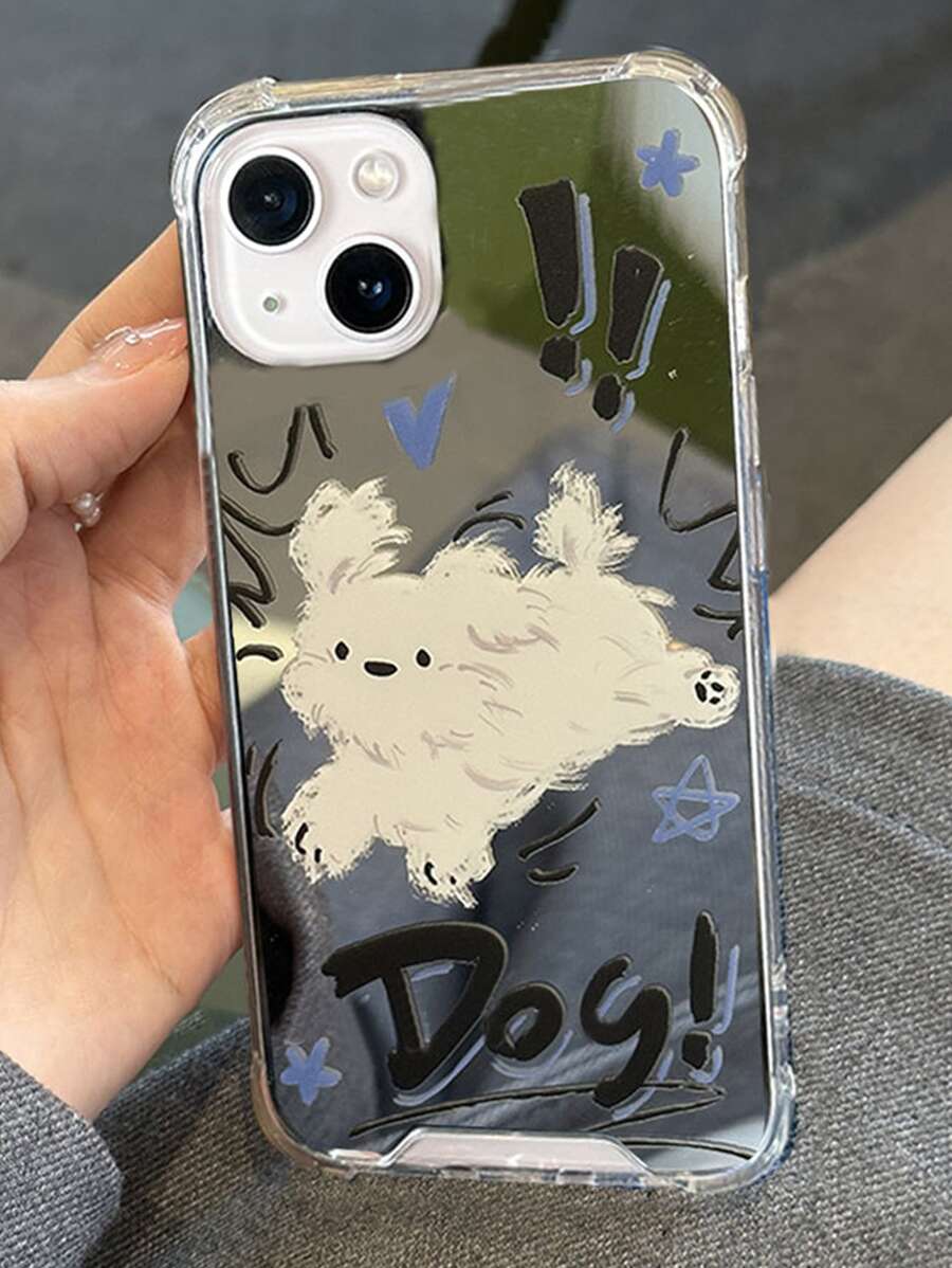 Cartoon Dog Print Mirror Phone Case Compatible With iPhone15/15Plus/15Pro/15Promax - Multicolor - View 1