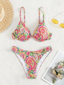 Paisley Print Underwire Summer Beach Bikini Set - Multicolor - View 6