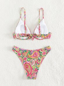 Paisley Print Underwire Summer Beach Bikini Set - Multicolor - View 3