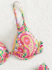 Paisley Print Underwire Summer Beach Bikini Set - Multicolor - View 4
