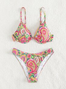 Paisley Print Underwire Summer Beach Bikini Set - Multicolor - View 1