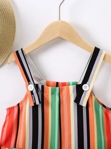 SHEIN 小男童塊狀條紋雙口袋背帶連體短褲