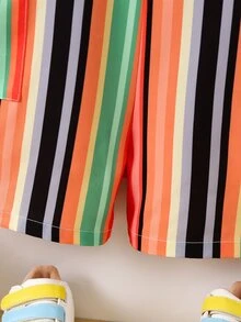 SHEIN 小男童塊狀條紋雙口袋背帶連體短褲